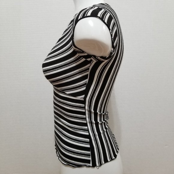 FANG top Small striped scalloped hems v-neck knit Y2K VINTAGE - Picture 2 of 13